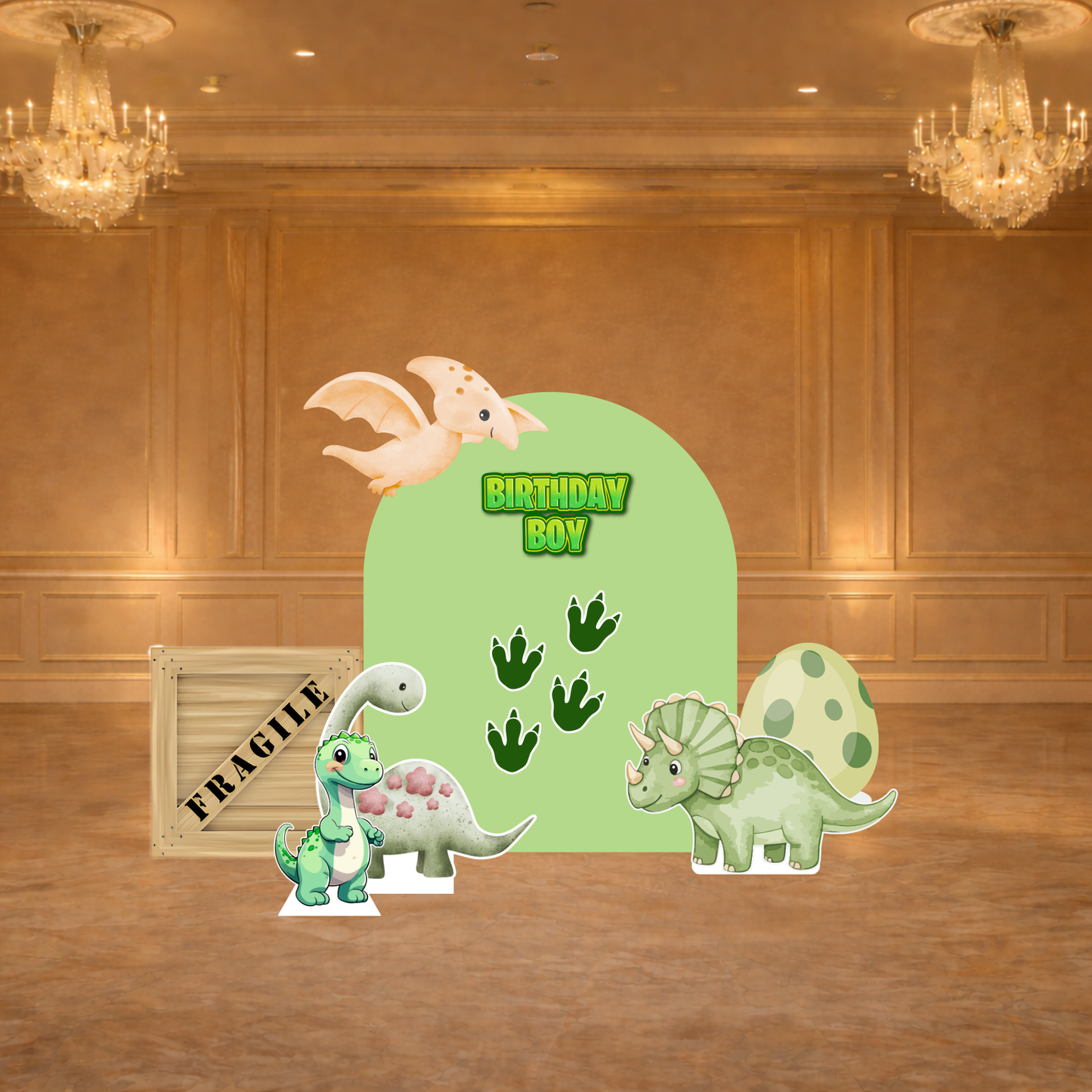 Dinosaur Birthday Boy Backdrop | Green Jungle Party Setup