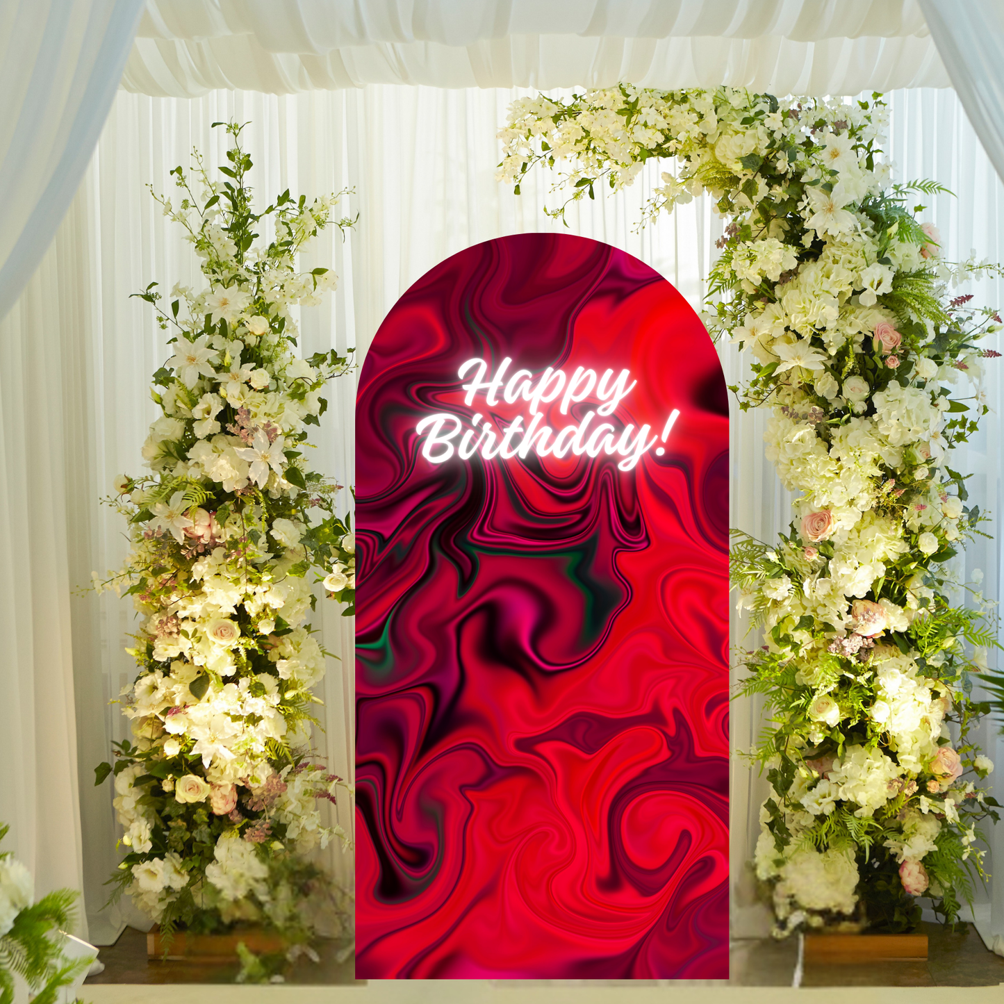 Happy Birthday Backdrop | Red Marble Arch Party Backdrop | Custom Birthday Banner UK | BellaKG Printz