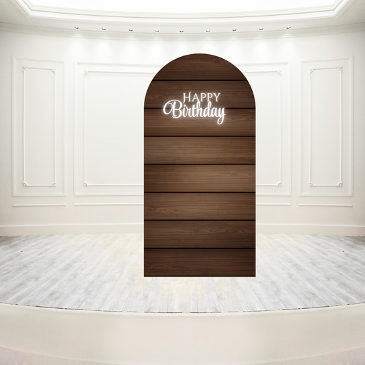 Rustic Wood Birthday Backdrop | Wooden Arch Party Banner with Neon Text | Farmhouse Birthday Decoration UK