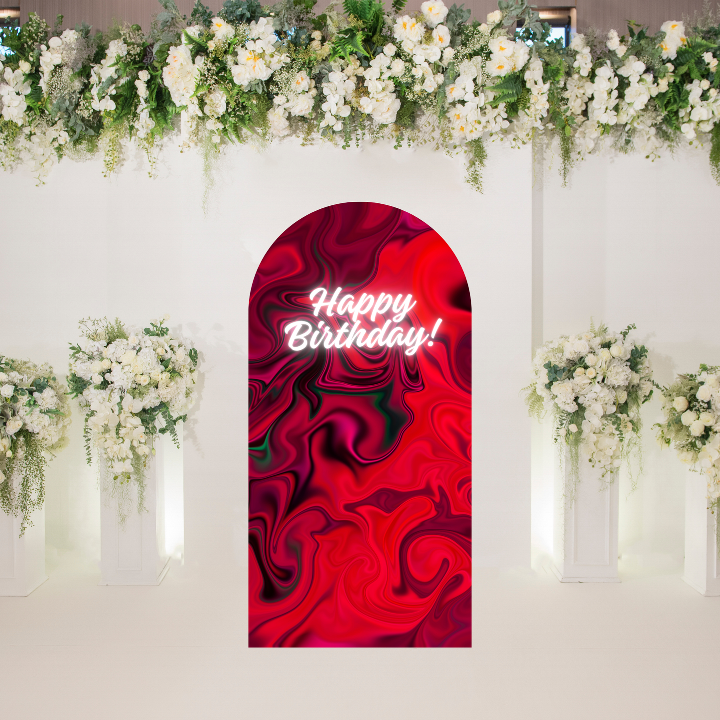 Happy Birthday Backdrop | Red Marble Arch Party Backdrop | Custom Birthday Banner UK | BellaKG Printz
