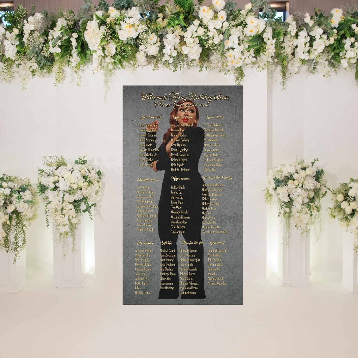 Elegant Birthday Seating Chart Backdrop