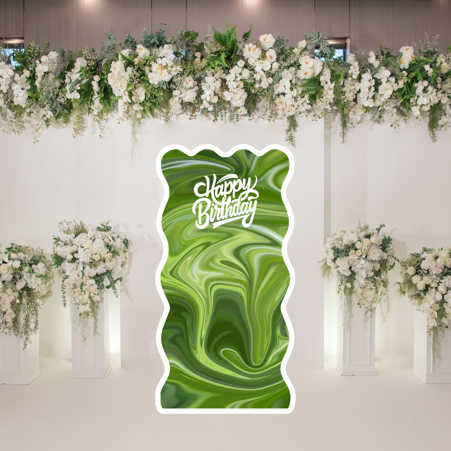 Luxury Black and Gold Birthday Party Backdrop | Wave Garland Design | Custom UK Printing