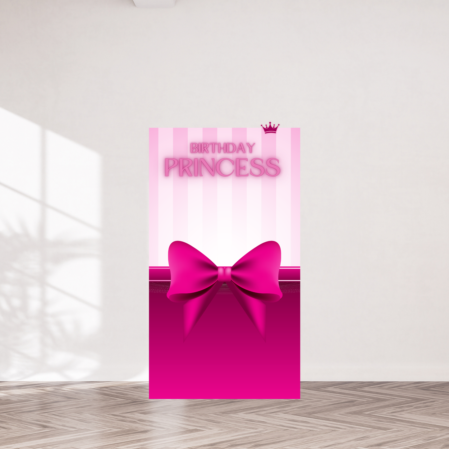 Birthday Princess Backdrop | Pink Striped Party Banner with Crown and Bow | Girls Birthday Decoration UK