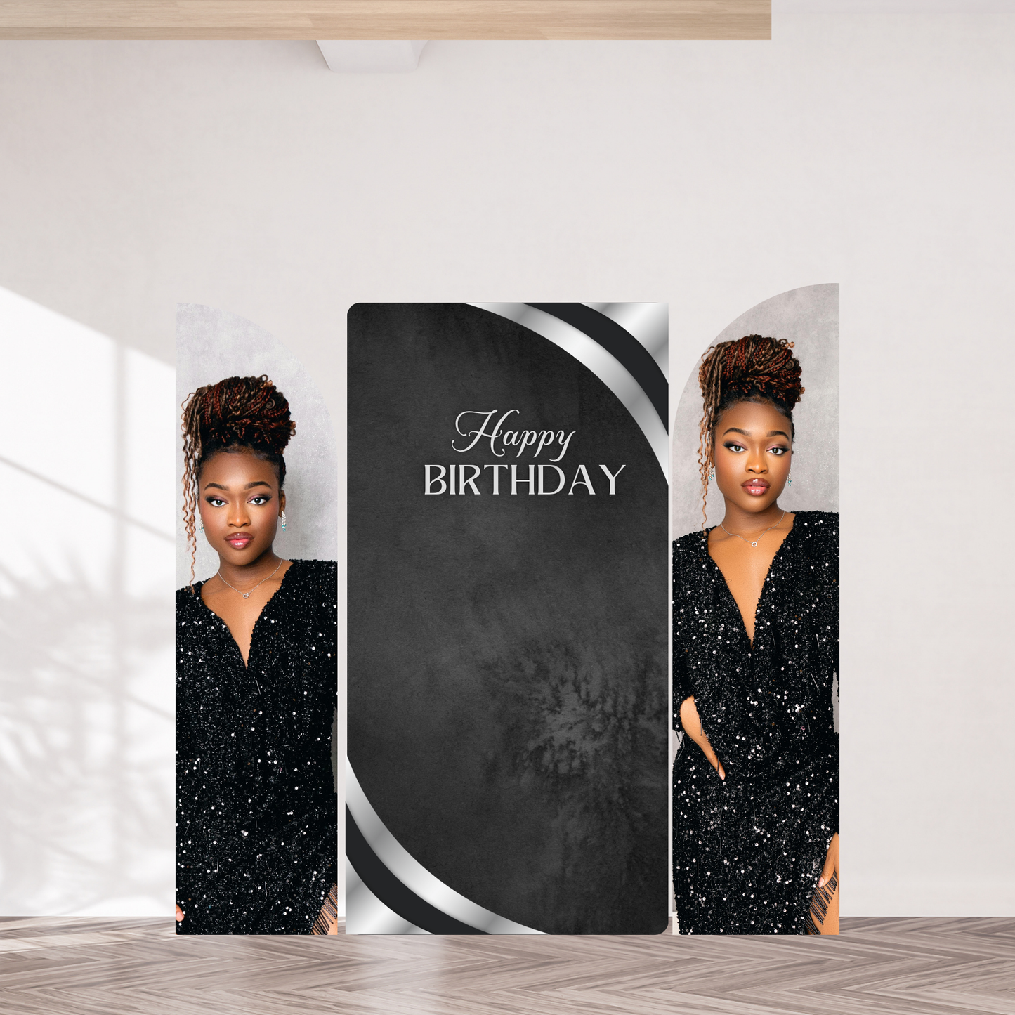 Custom Photo Birthday Backdrop | Personalized Picture Banner with Black and Silver Design | UK