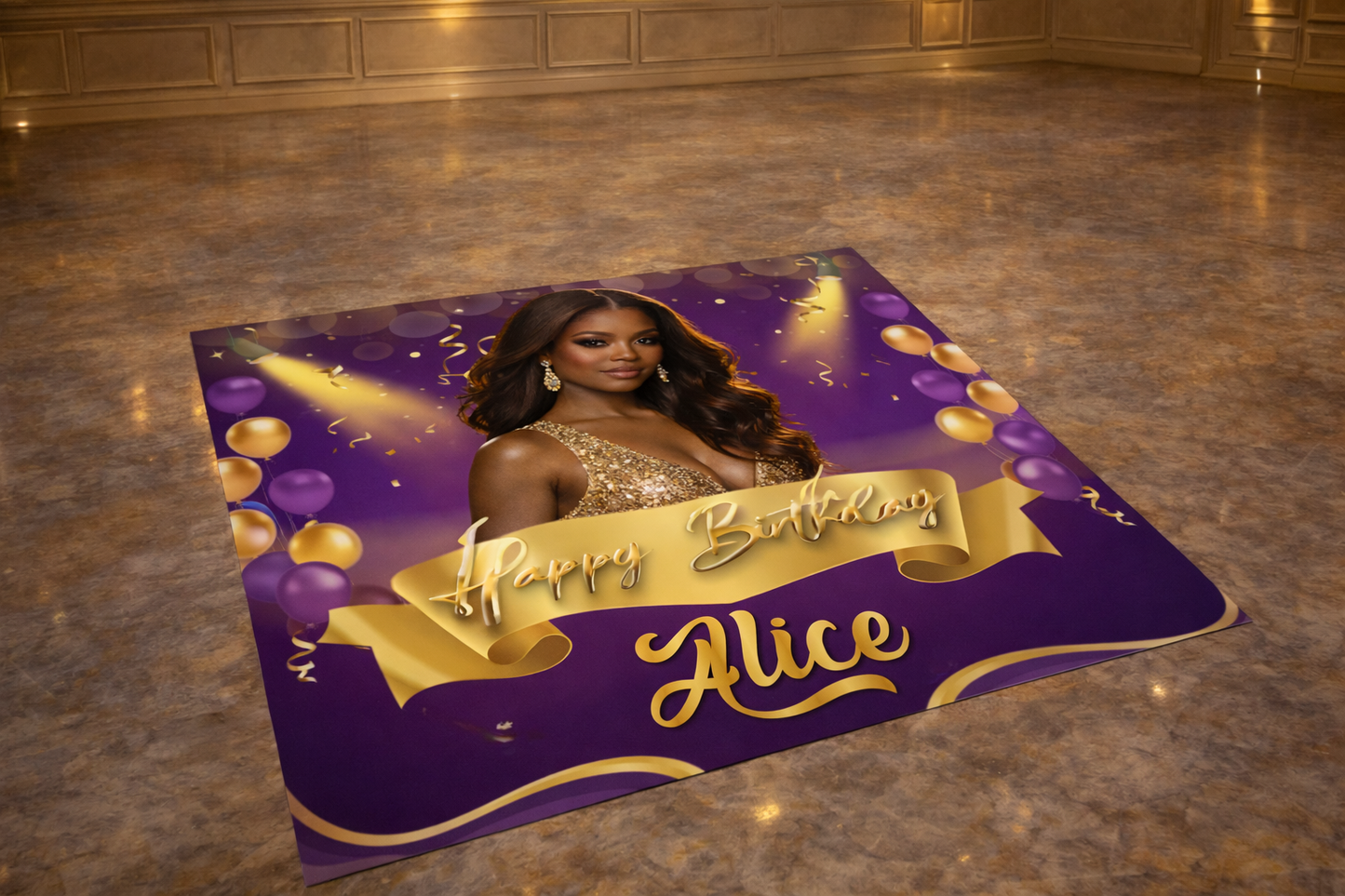 Personalised Purple & Gold Birthday Floor Sticker